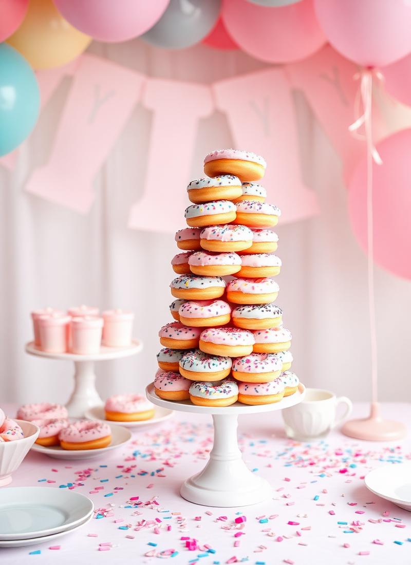Torre de mini donas para cumpleaños