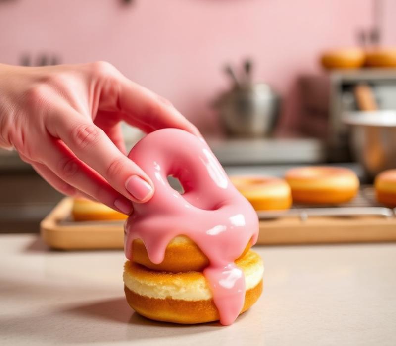 Proceso artesanal de glaseado de mini donas